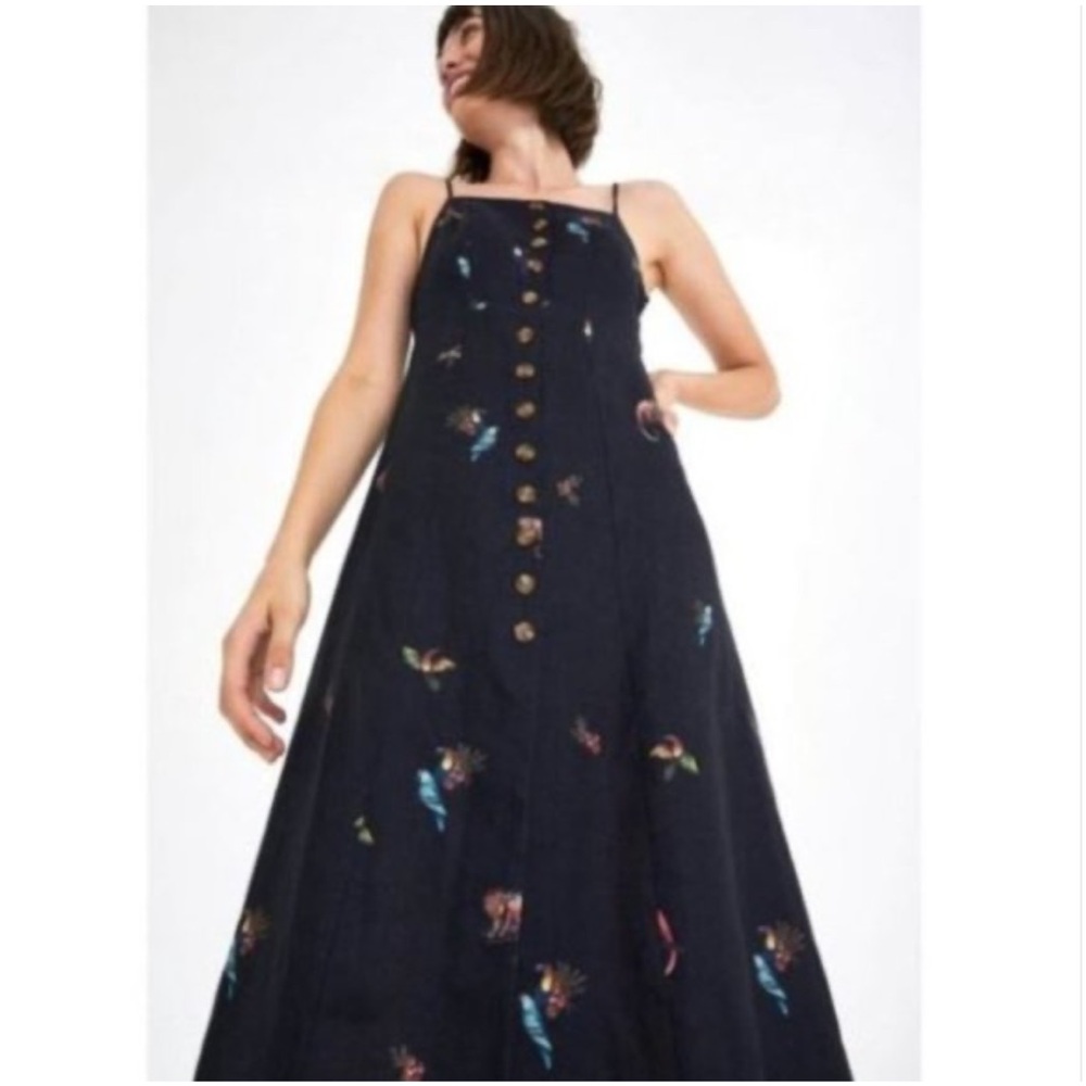 FARM RIO Jungle Tucanos Linen Halter Dress Sz L - Picture 2 of 8